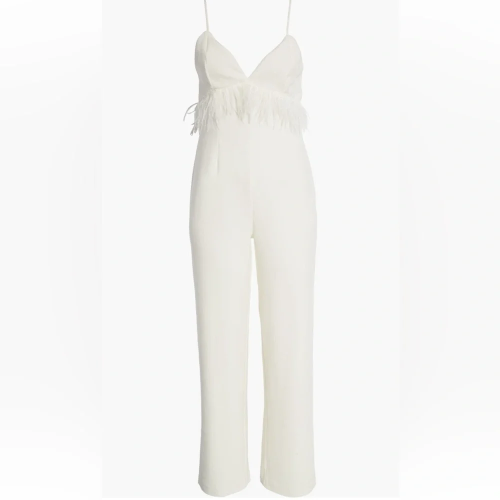 NWT SAYLOR Krysta Feather Bridal Wedding Reception Formal Jumpsuit White Large - Picture 3 of 4